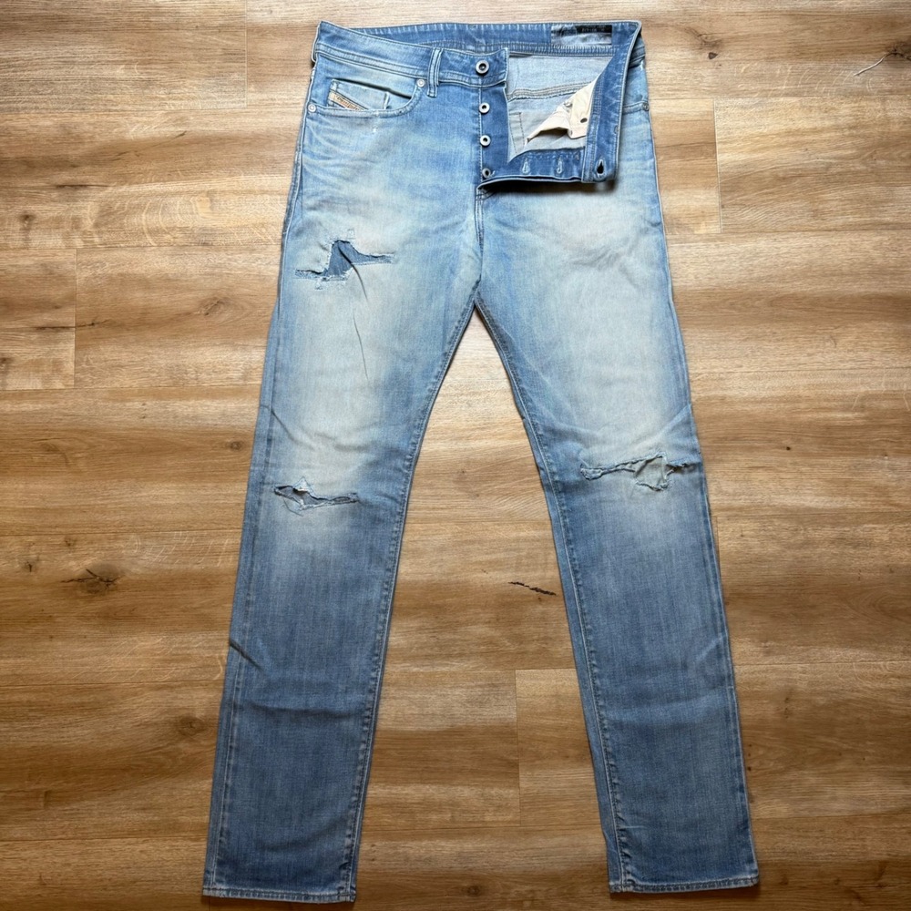 Diesel Buster Jeans‎ Mens 31x32 Blue Muddy Wash Slim Tapered Distressed 0845F